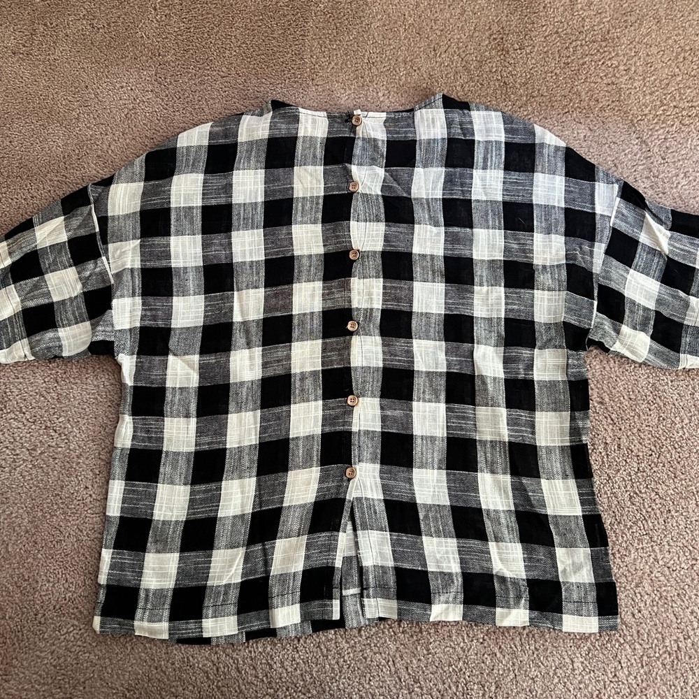 Zara Basic Linen Gingham Button Back Shirt - image 2